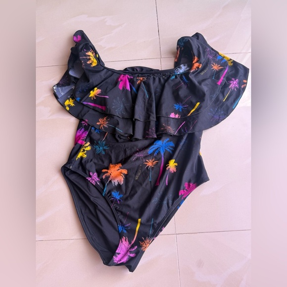 Infamous Swim Colorful Floral Swimsuit palm trees stamped size XL - Picture 16 of 16
